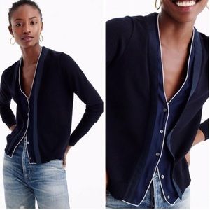 J. Crew Harlow Cardigan Navy Blue Merino Wool Button Front Sweater